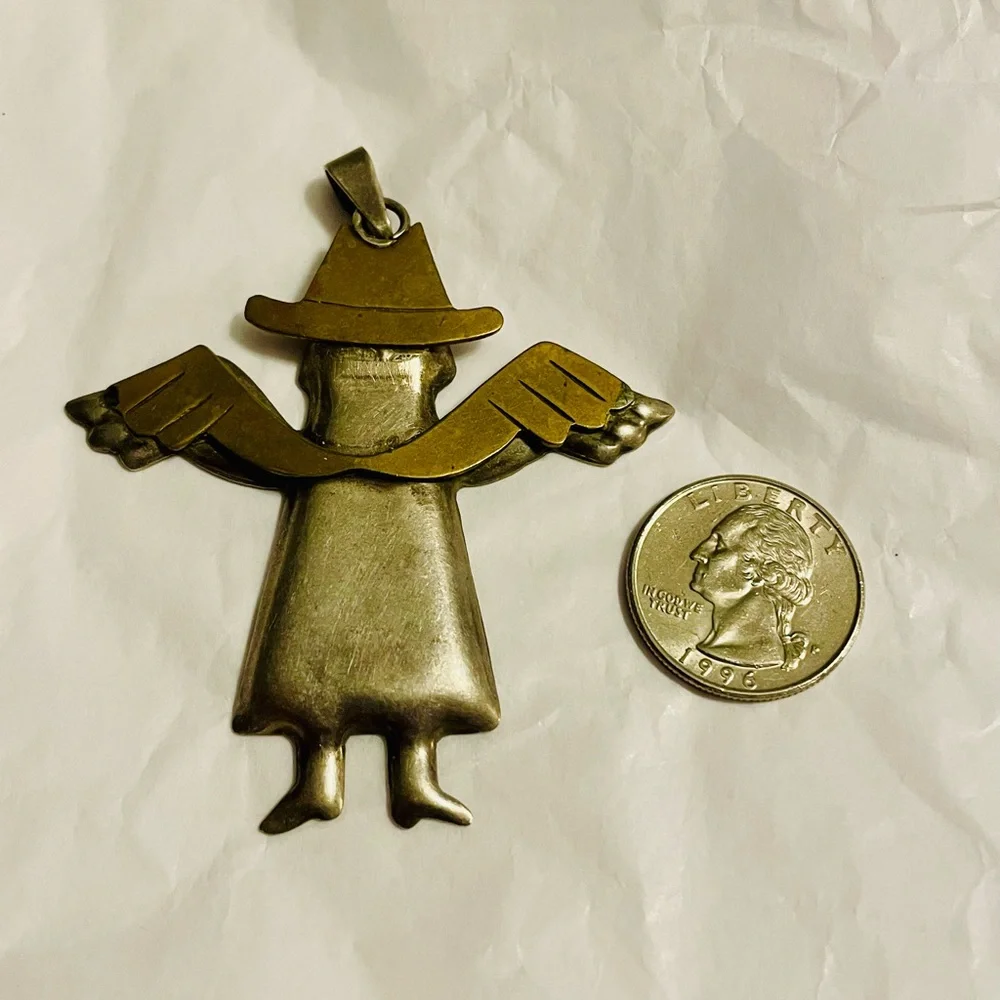 silver TAXCO angel with derby hat large necklace pendant Vintage Mexico 925 - Picture 5 of 5